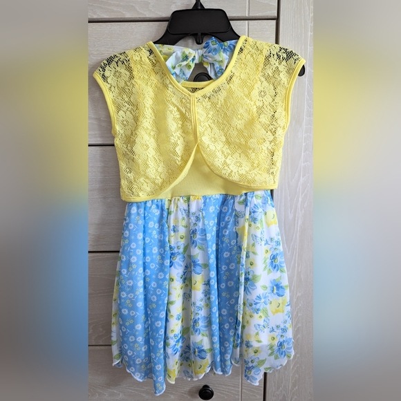 Nannette Girl Size 6 Yellow Blue & White Dress Spring Summer Kids NWOT - Picture 2 of 6